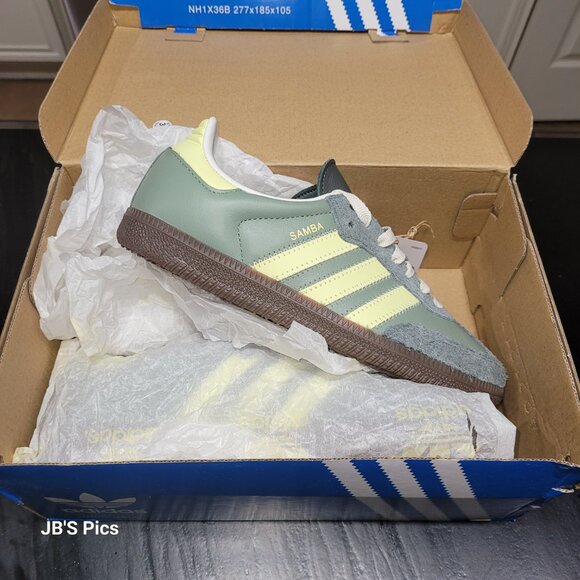 Adidas Samba OG Originals Women's Size 6 Silver Green Legend Ivy Sneakers JI1863 - Picture 2 of 16